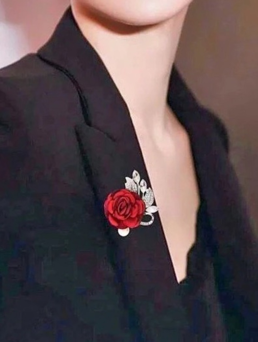 Red Floral Rhinestone Brooch - Picture 2 of 3